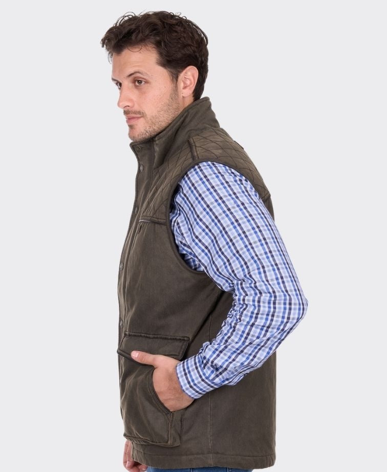 Thomas Cook Vest Marcus Faux Oilskin - Rustic Mulch