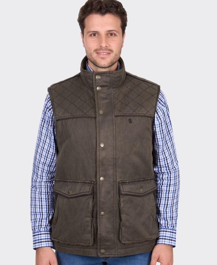 Thomas Cook Vest Marcus Faux Oilskin - Rustic Mulch