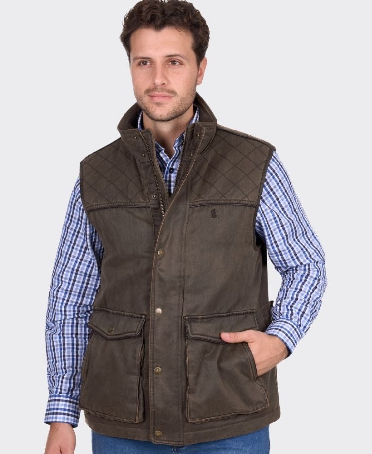 Thomas Cook Vest Marcus Faux Oilskin - Rustic Mulch