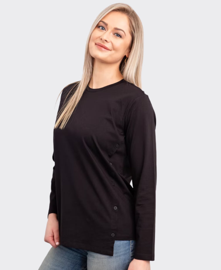 White On Black Tee Side Button Crew - Black
