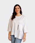 White On Black Top Zip Pocket - White