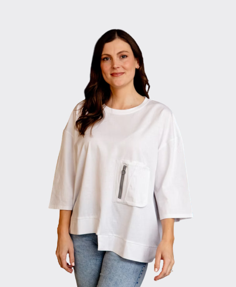 White On Black Top Zip Pocket - White