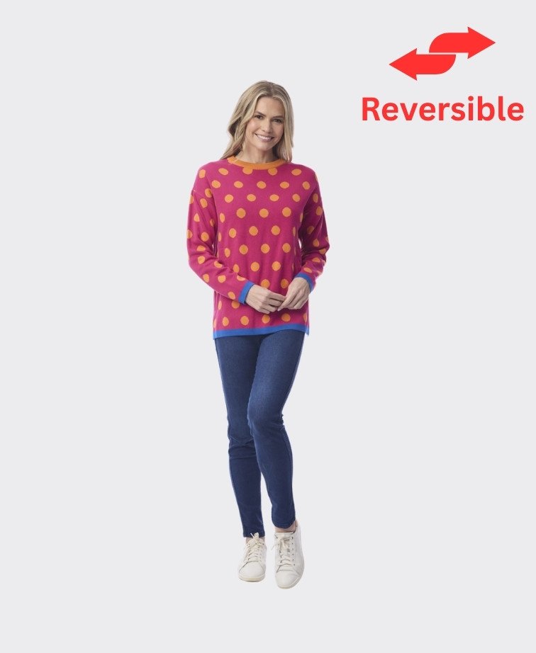 Orientique Knit Jumper Reversible Crew - Spot Orange
