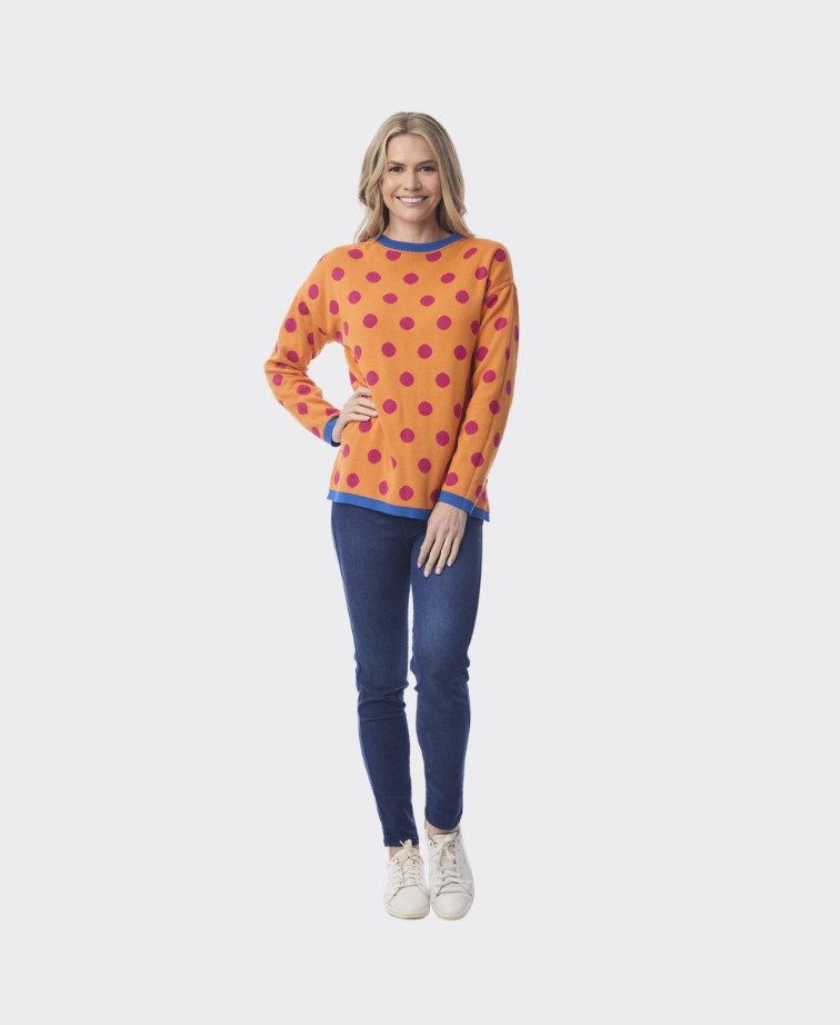 Orientique Knit Jumper Reversible Crew - Spot Orange