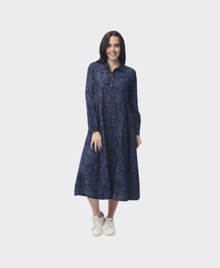 Orientique Dress Midi Collar Button Thru Tabriz - Print