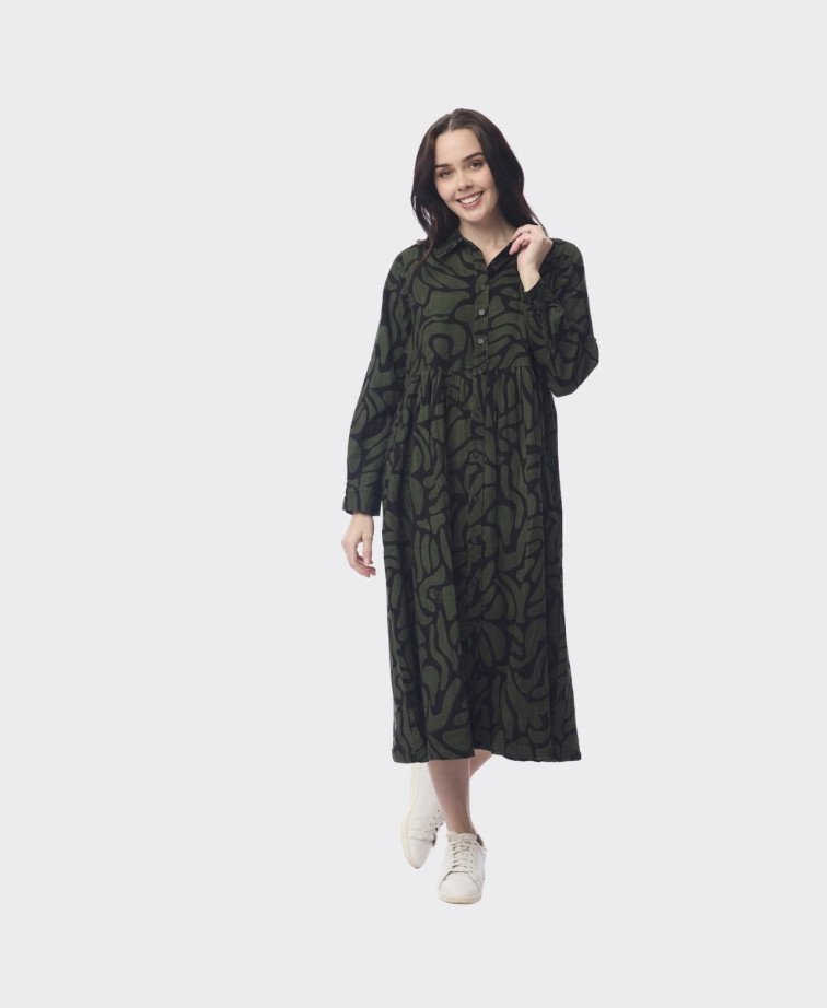 Orientique Dress Midi Collar Button Thru Congo - Print