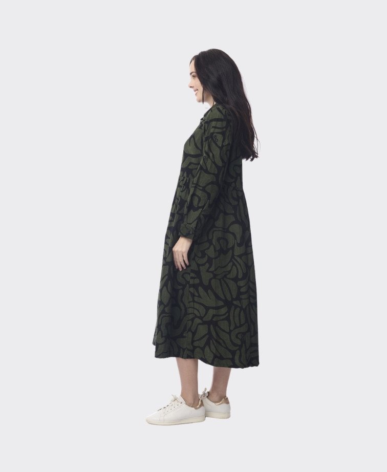 Orientique Dress Midi Collar Button Thru Congo - Print