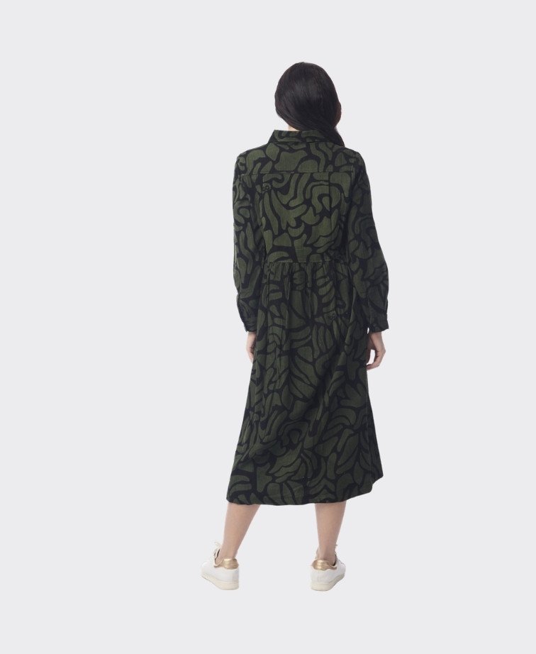 Orientique Dress Midi Collar Button Thru Congo - Print