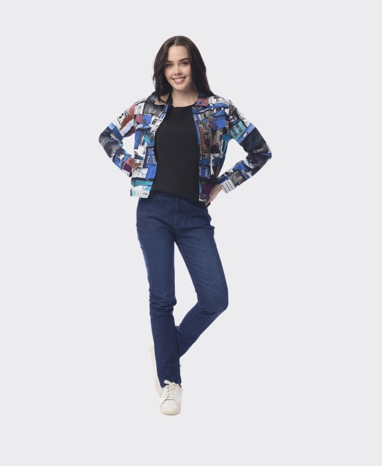 Orientique Jacket Biker Print - Porto Blue