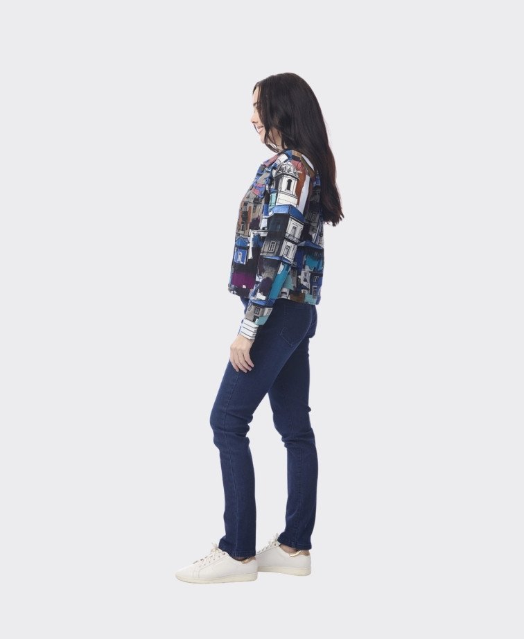 Orientique Jacket Biker Print - Porto Blue