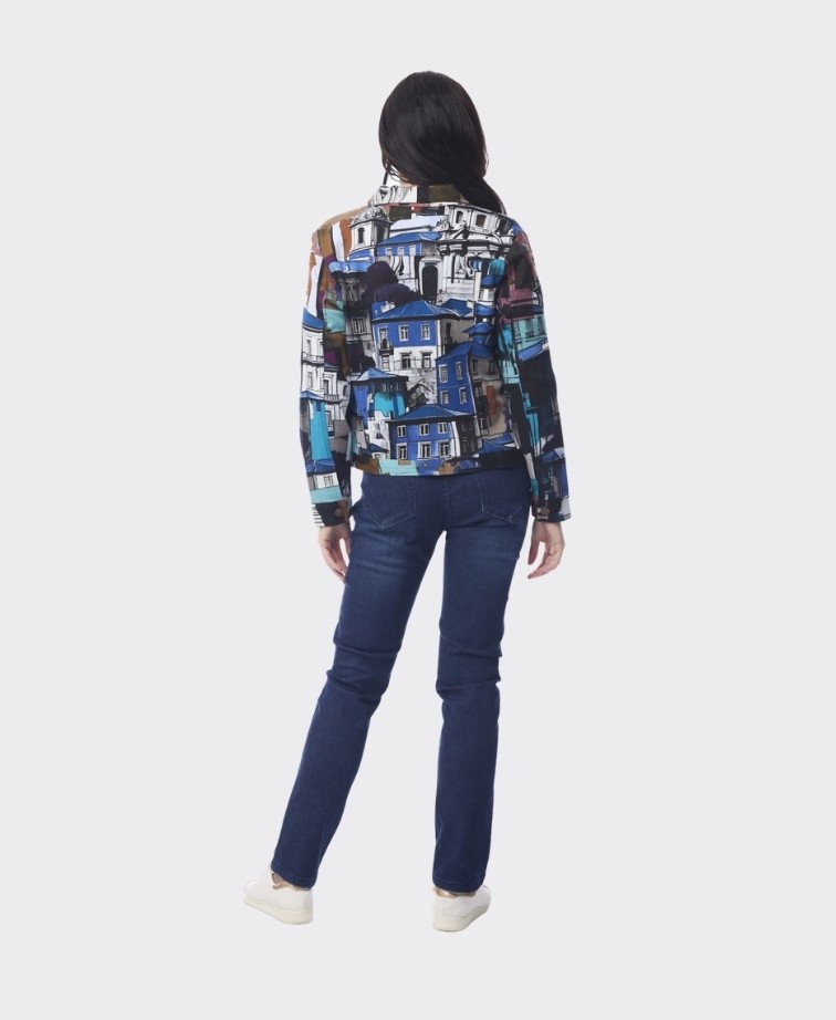 Orientique Jacket Biker Print - Porto Blue