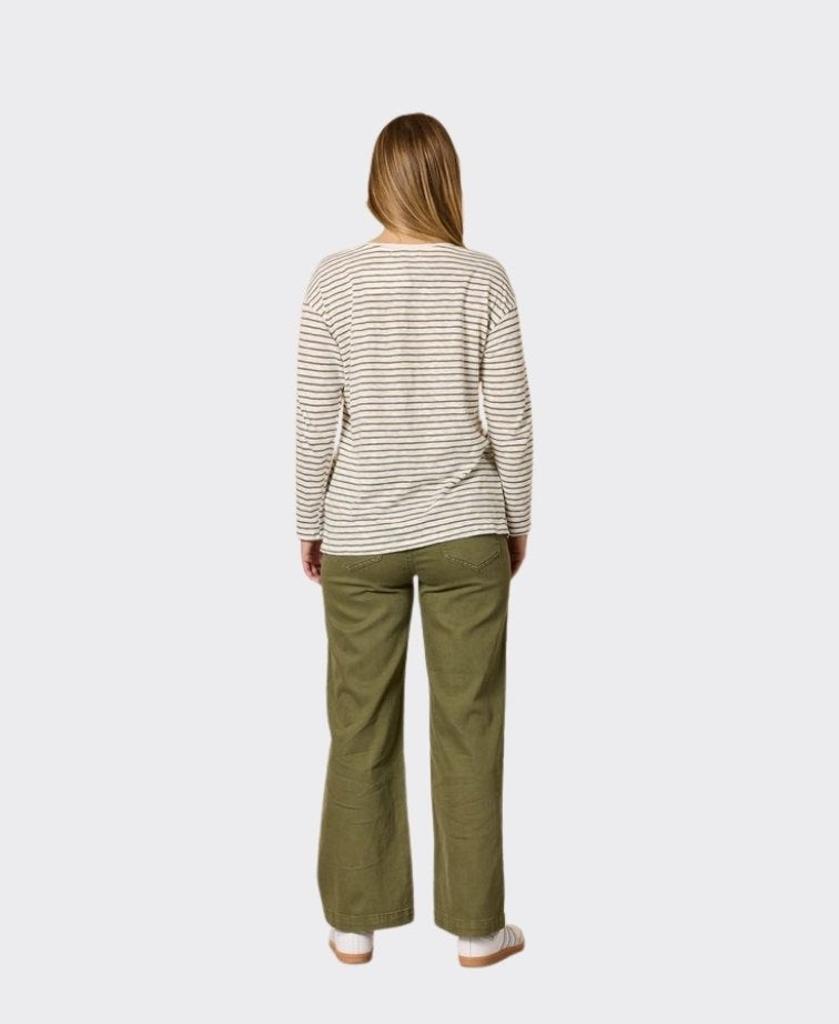 Threadz Tee City Stripe V-Neck - Khaki Ivory
