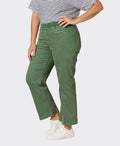 Threadz Jean Maddy Pull On Wide Leg Rib Waist - Khaki