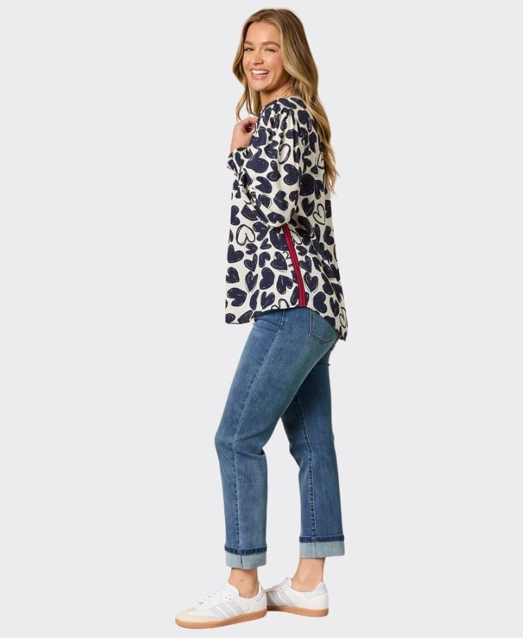 Threadz Top Luna Heart - Navy/Ivory