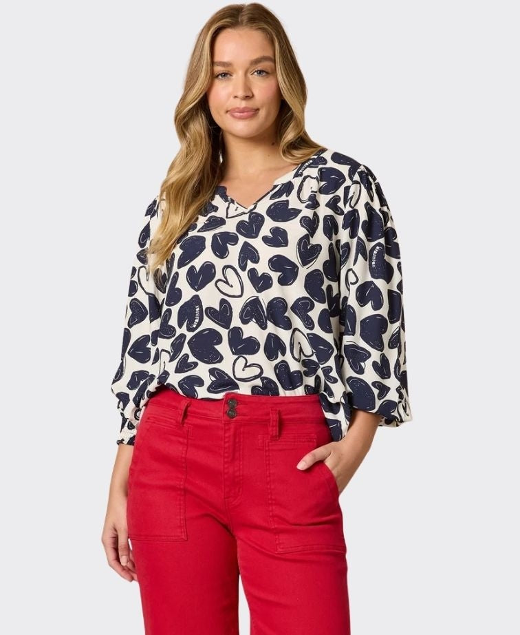 Threadz Top Luna Heart - Navy/Ivory