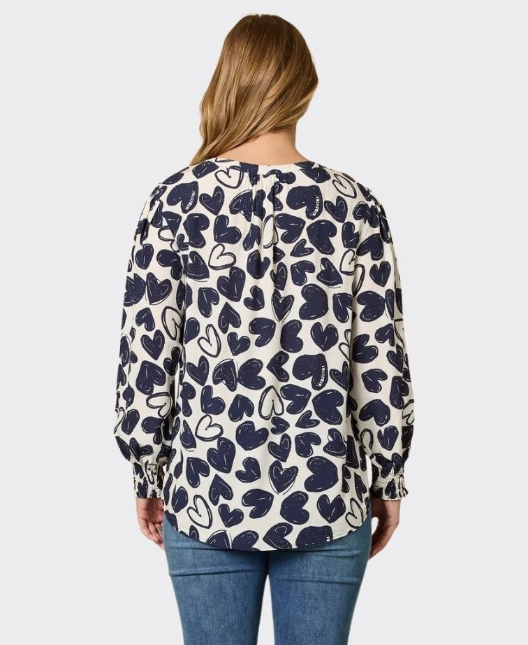 Threadz Top Luna Heart - Navy/Ivory