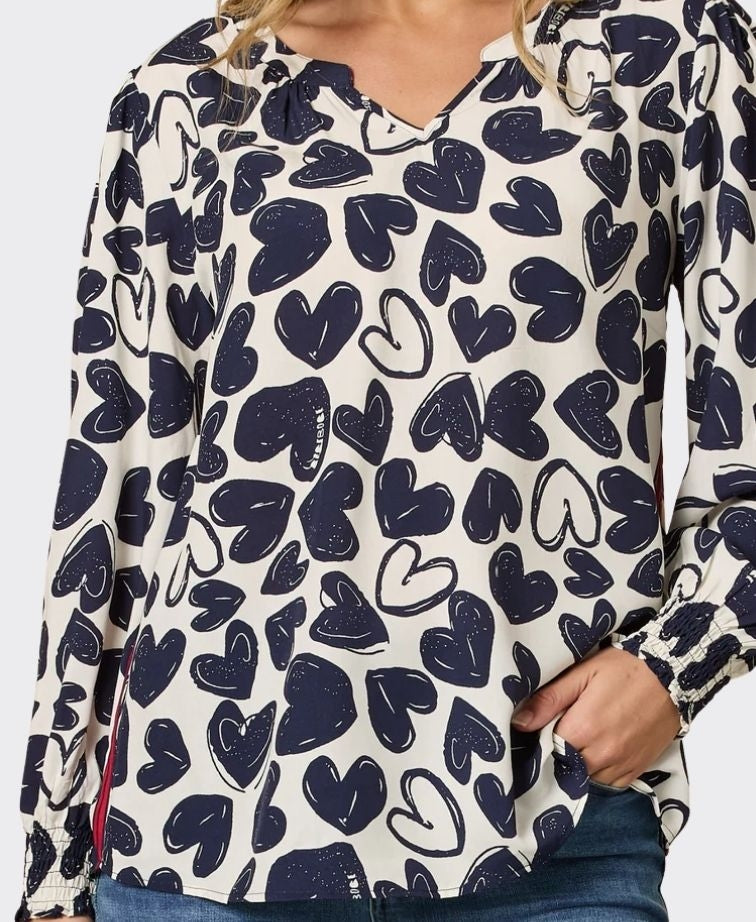 Threadz Top Luna Heart - Navy/Ivory