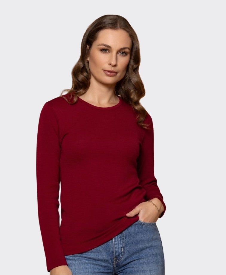 Bay Road Merino Womens Crew - Bordeaux