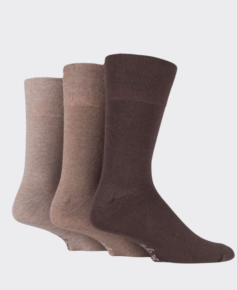 Gentle Grip Plain Cotton Socks 3 Pack - Brown