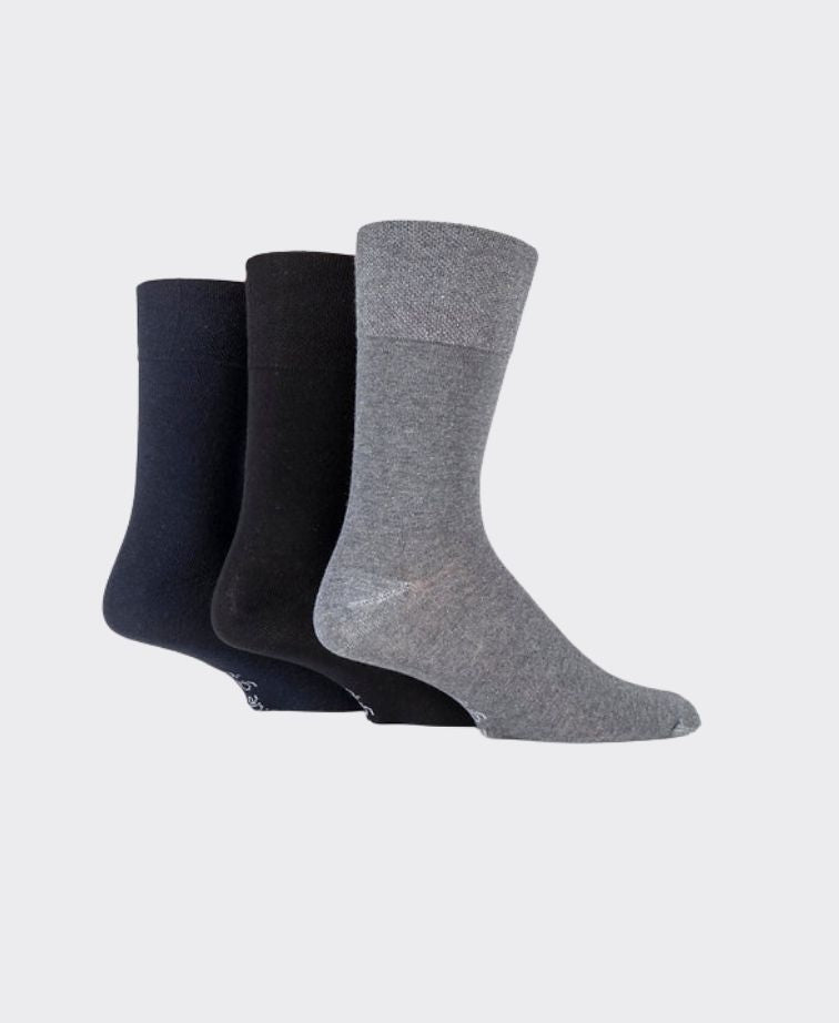Gentle Grip Plain Cotton Sock 3 Pack - Black/Navy/Grey