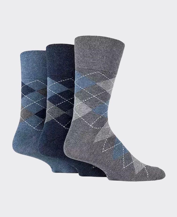 Gentle Grip Argyle Cotton Socks 3 Pack - Denim