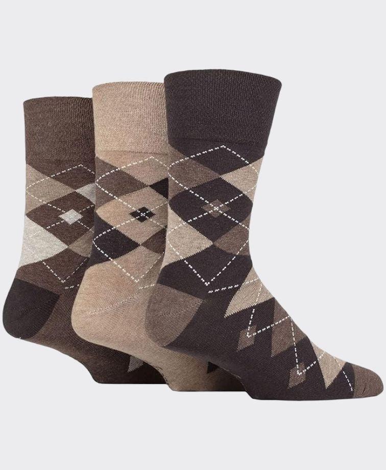 Gentle Grip Argyle Cotton Socks 3 Pack - Neutrals