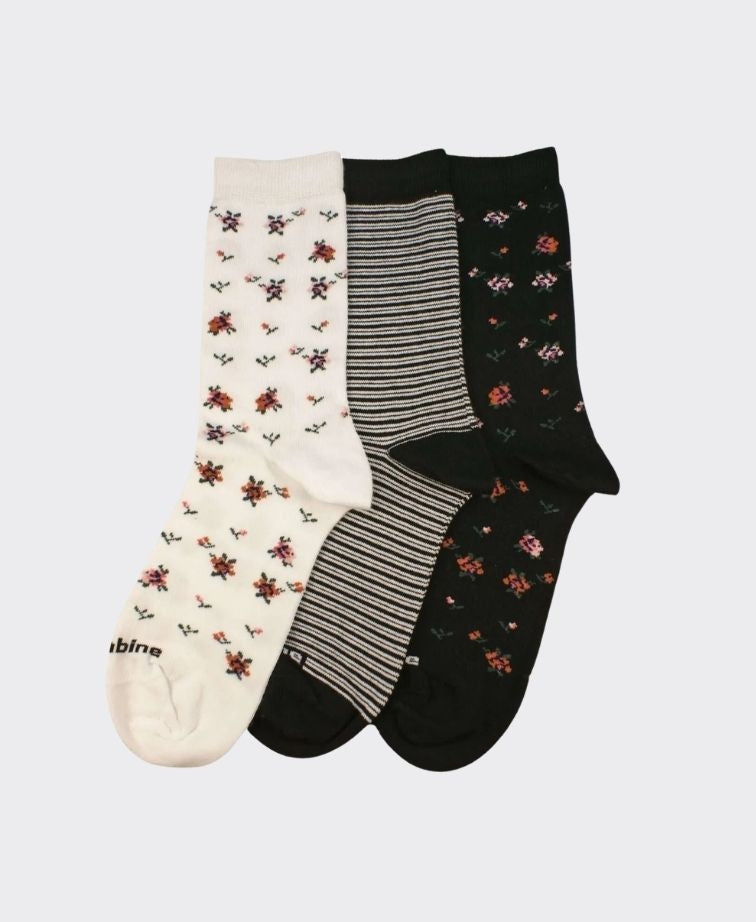 Columbine Flowers 3pk Crew - Black/White