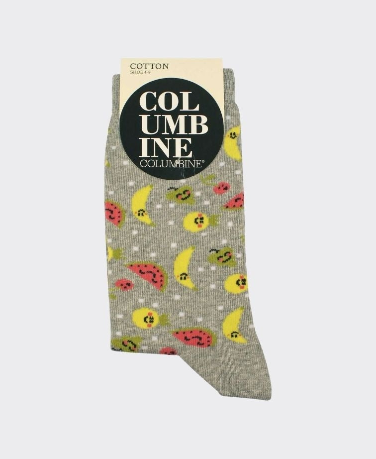 Columbine Cotton Crew Smiling Fruits - Light Grey