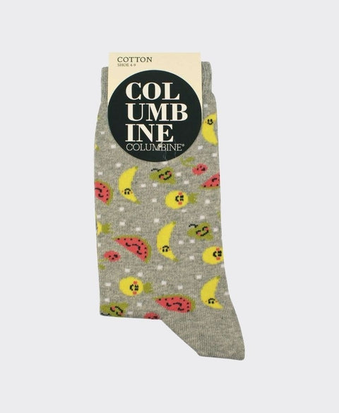 Columbine Cotton Crew Smiling Fruits - Light Grey