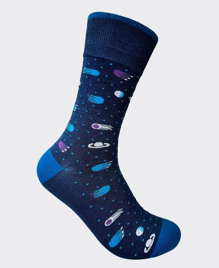 DS Mens Cotton Bamboo Planets Socks - Navy