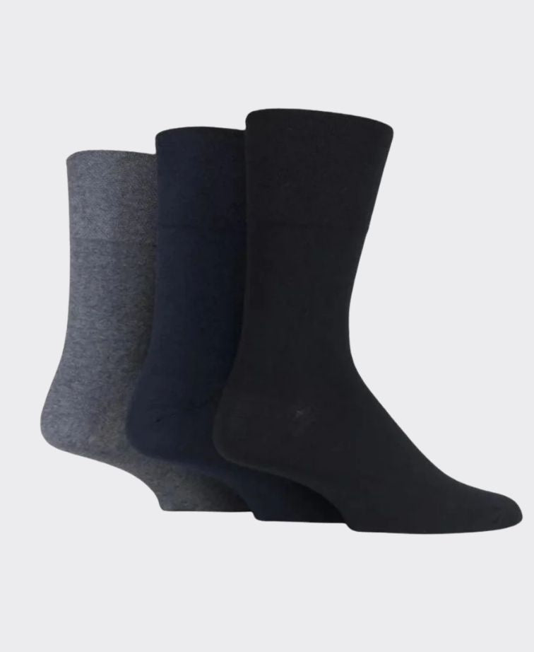 Gentle Grip Diabetic Sock 3 Pack - Black/Navy/Grey
