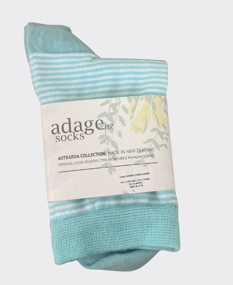 Adage Cool Cotton Stripe Crew Socks - Icy Blue/White