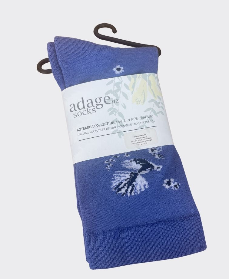 Adage Cotton Piwakawaka Crew Socks - Amparo Blue
