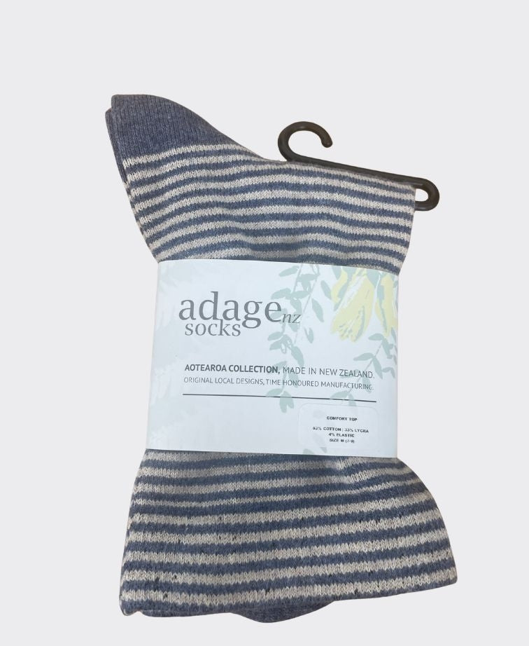 Adage Comfort Cotton Stripe Crew Socks - Blue/Caramel