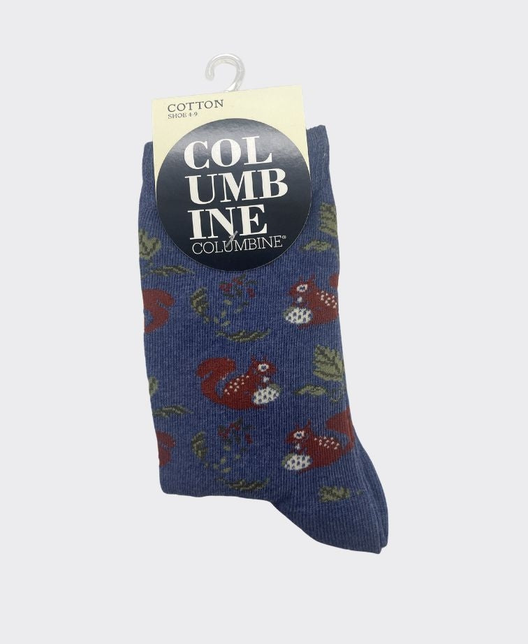 Columbine Squirrels Cotton Crew - Navy