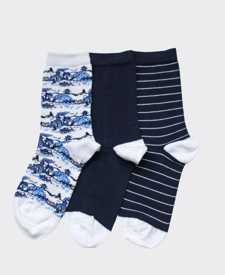 Columbine Japanese Village 3pk Cotton Crew - Navy