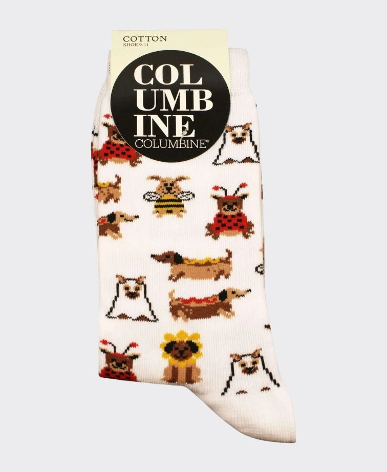 Columbine Cotton Crew Dressed Up Dogs - White