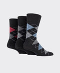 Gentle Grip Argyle Cotton Socks 3 Pack - Black