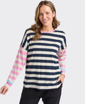 Elm Tee L/S Stripe Gaeb - White/Navy/Pink
