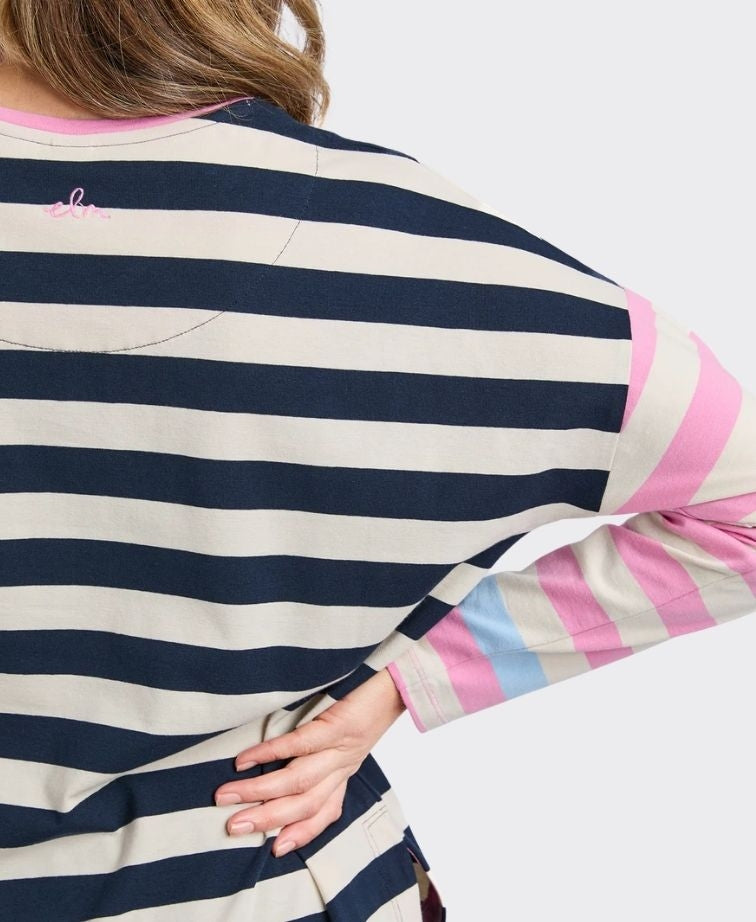 Elm Tee L/S Stripe Gaeb - White/Navy/Pink