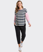 Elm Tee L/S Stripe Gaeb - White/Navy/Pink