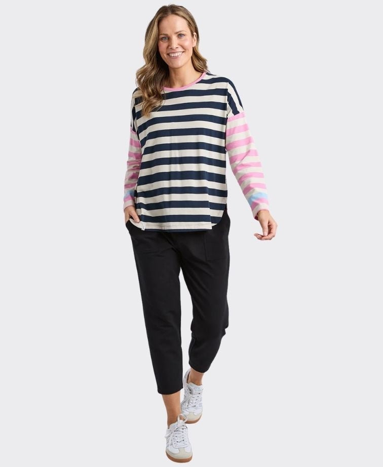 Elm Tee L/S Stripe Gaeb - White/Navy/Pink