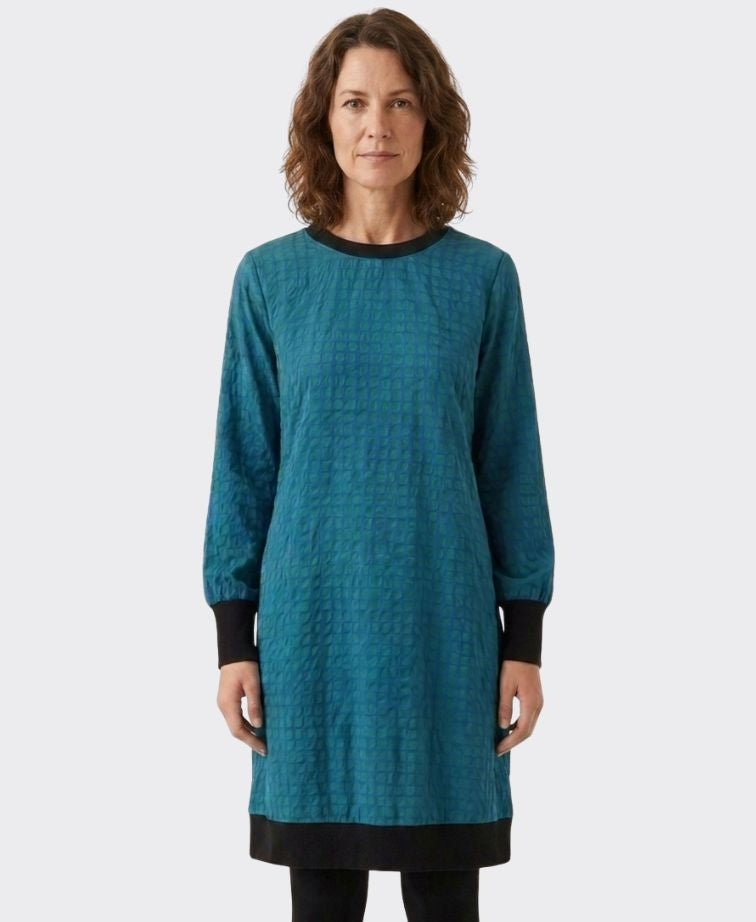 Memo Dress Contrast Detail - Blue Spot