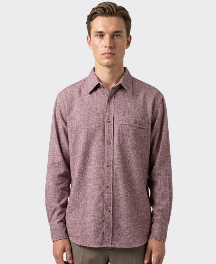 Vonnella Shirt L/S Fine Check - Burgundy