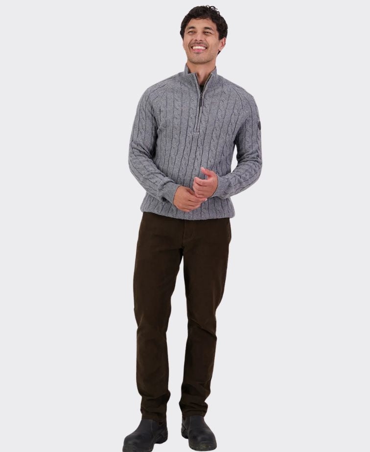 Swanndri Doncaster v2 Zip Cable Knit - Grey Marle