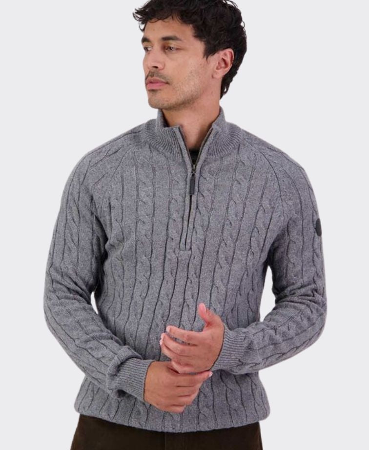 Swanndri Doncaster v2 Zip Cable Knit - Grey Marle