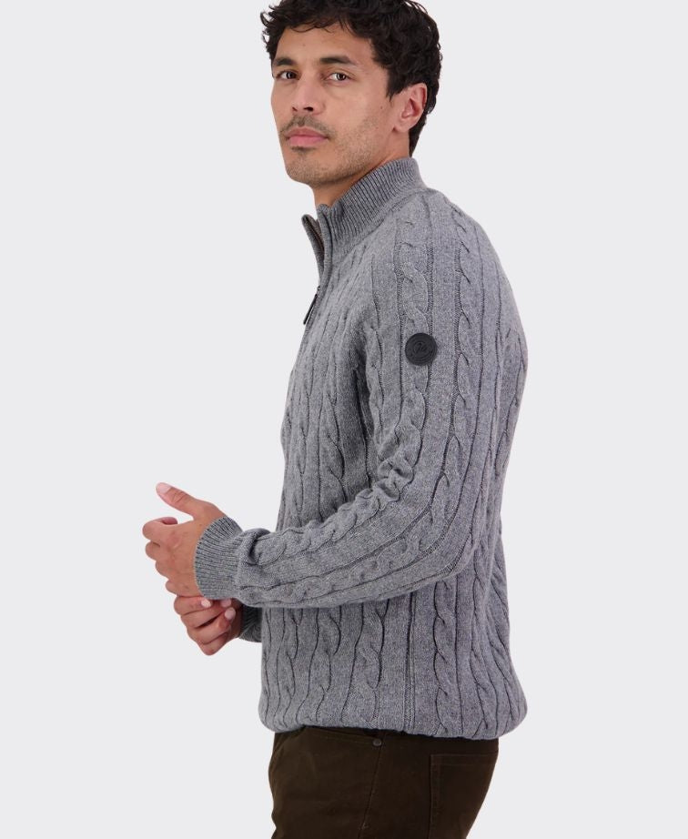 Swanndri Doncaster v2 Zip Cable Knit - Grey Marle
