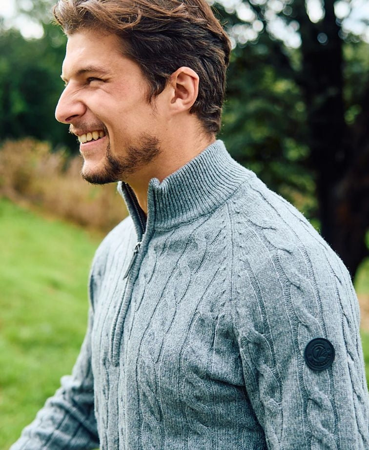 Swanndri Doncaster v2 Zip Cable Knit - Grey Marle