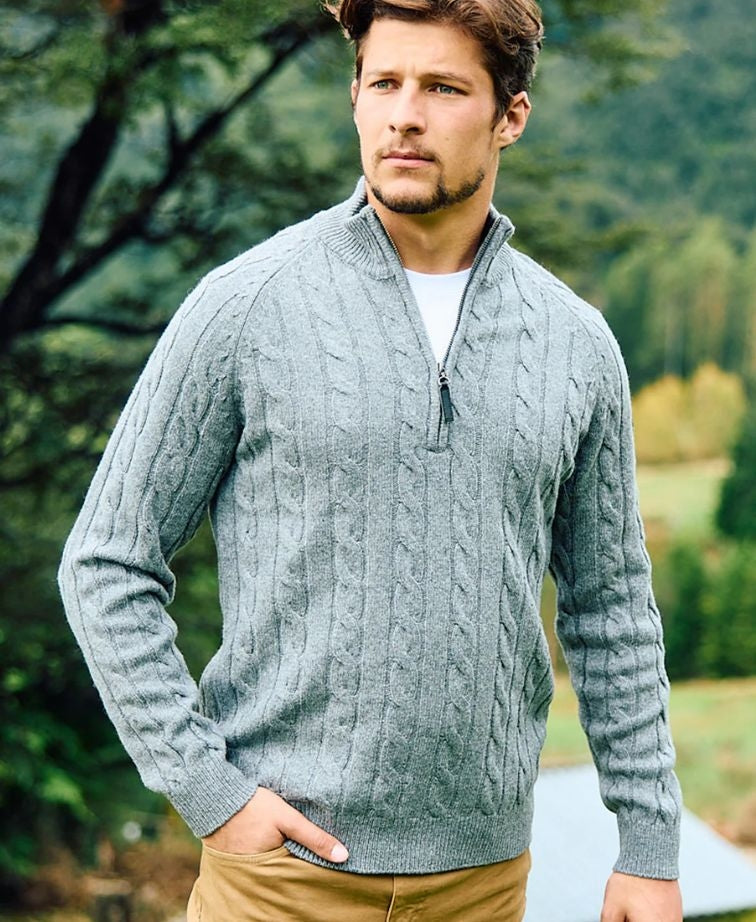 Swanndri Doncaster v2 Zip Cable Knit - Grey Marle