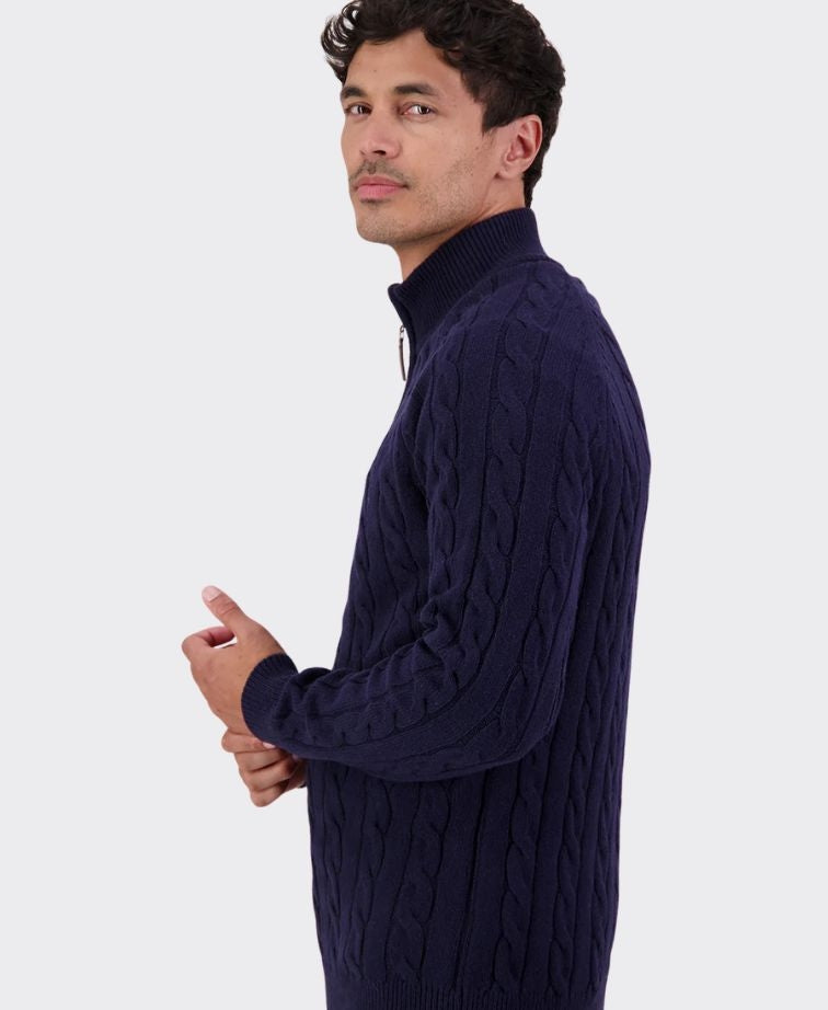 Swanndri Doncaster v2 Zip Cable Knit - Navy
